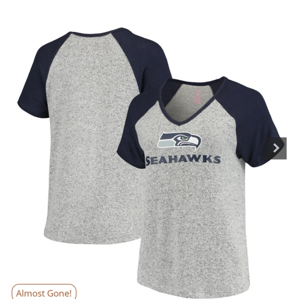 Heathered Gray/College Navy Seattle Seahawks Tri-Blend V-Neck Size Large